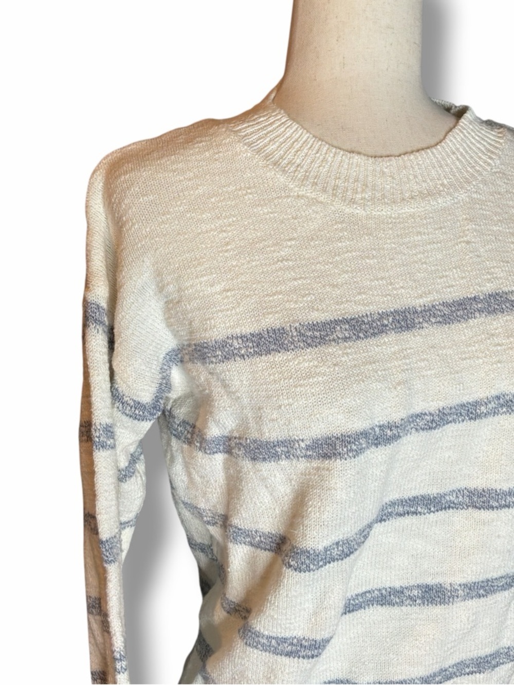 Bêcool White & Blue Stripe High Neck Close Knit Pullover Sweater Size S/M